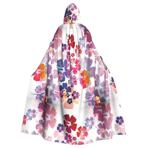 LJABCVNN Hawaiianischer Blumendruck, Unisex, Erwachsene, Halloween, Kapuzenumhang für Cosplay/Party/Bühne/Kostümbälle von LJABCVNN