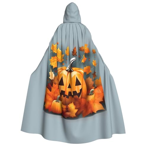 LJABCVNN Herbstblätter, Thanksgiving-Tag, Kürbis-Druck, Erwachsenen-Halloween-Kapuzenumhang, bequem für Cosplay/Partys/Spukhäuser von LJABCVNN