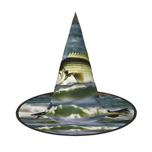 LJABCVNN Hexenhut mit Barsch-Angel-Wellen-Druck, Halloween-Hexenhut für Halloween-Party, Karneval, ein Muss für Kostüm-Accessoires LJABCVNN Hexenhut mit Barsch-Angel-Wellen-Druck, Halloween-Hexenhut für Halloween-Party, Karneval, ein Muss für Kostüm-Accessoires von LJABCVNN