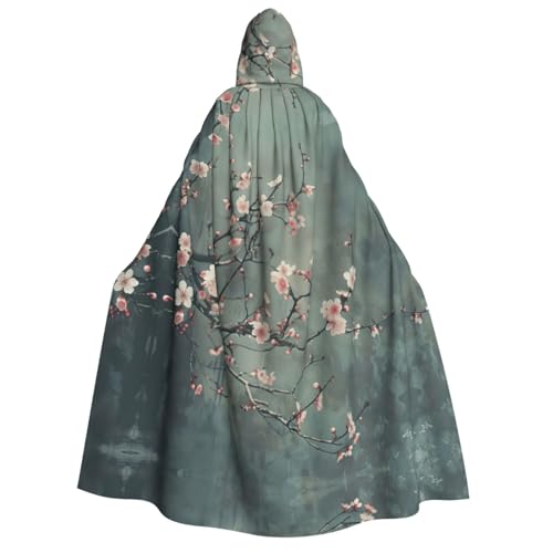 LJABCVNN Japanischer Kirschblumen-Druck, Erwachsenen-Halloween-Kapuzenumhang, bequem für Cosplay/Partys/Spukhäuser von LJABCVNN