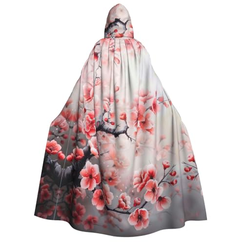 LJABCVNN Japanischer Kirschblumen-Druck, Erwachsenen-Halloween-Kapuzenumhang, bequem für Cosplay/Partys/Spukhäuser von LJABCVNN