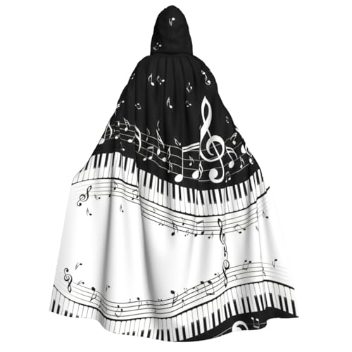 LJABCVNN Klaviertasten mit Musiknoten-Druck, Erwachsenen-Halloween-Kapuzenumhang, bequem für Cosplay/Partys/Spukhäuser von LJABCVNN