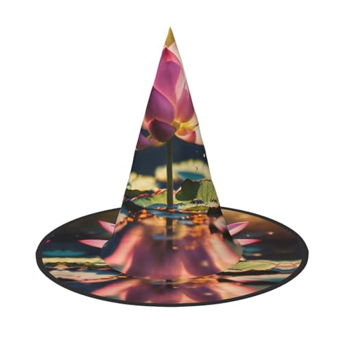 LJABCVNN Lotus Blumen Rosa Druck Halloween Hexenhut für Halloween Party Karneval ein Muss Kostüm Zubehör von LJABCVNN
