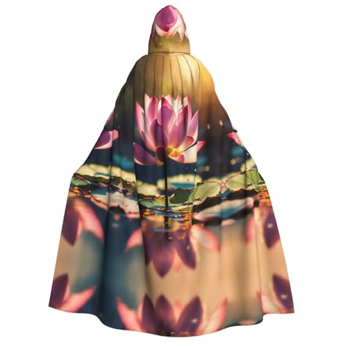 LJABCVNN Lotus Flowers Pink Print Adult Halloween Hooded Cloak, Comfortable For Cosplay/Parties/Haunted Houses von LJABCVNN