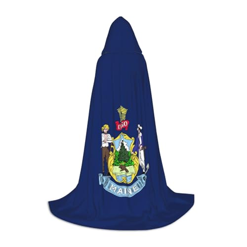 LJABCVNN Maine State Flag Print Teenagers Hooded Capes, Elevate Your Festive Look For Halloween And Cosplay von LJABCVNN