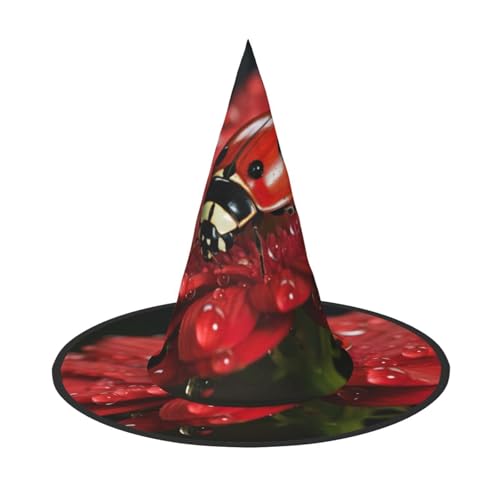 LJABCVNN Marienkäfer Blumendruck Halloween Hexenhut für Halloween Party Karneval ein Muss Kostüm Zubehör von LJABCVNN
