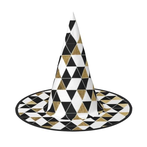 LJABCVNN Modischer, moderner schwarz-weiß-goldener Dreiecks-Druck, Halloween-Hexenhut für Halloween-Party, Karneval, ein Muss für Kostüm-Accessoires LJABCVNN Modischer, moderner schwarz-weiß-goldener Dreiecks-Druck, Halloween-Hexenhut für Halloween-Party, Karneval, ein Muss für Kostüm-Accessoires von LJABCVNN
