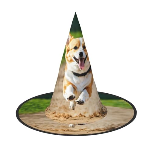 LJABCVNN Niedlicher Corgi-Druck Halloween Hexenhut für Halloween-Party, Karneval, ein Muss für Kostümzubehör von LJABCVNN
