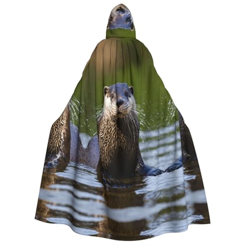LJABCVNN Niedlicher brauner Otter-Aufdruck, Halloween-Kapuzenumhang für Erwachsene, bequem für Cosplay/Partys/Spukhäuser von LJABCVNN