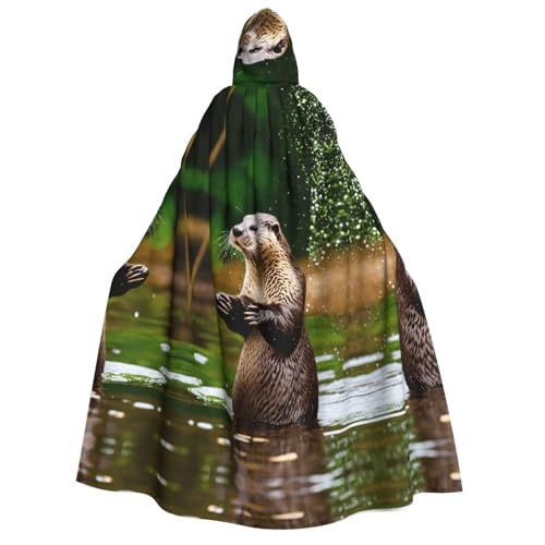 LJABCVNN Niedlicher brauner Otter-Aufdruck, Halloween-Kapuzenumhang für Erwachsene, bequem für Cosplay/Partys/Spukhäuser von LJABCVNN