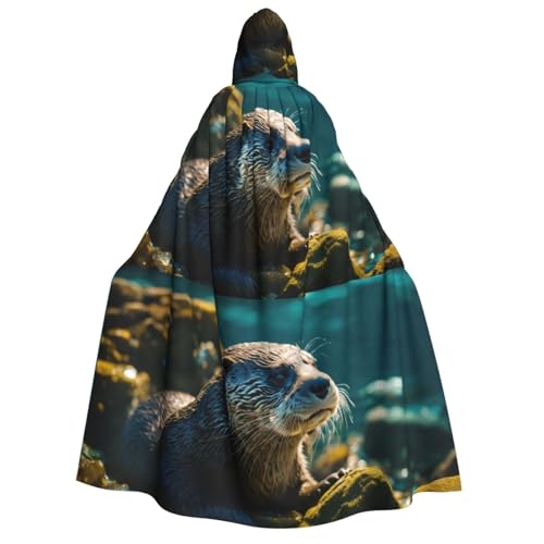 LJABCVNN Niedlicher brauner Otter-Aufdruck, Halloween-Kapuzenumhang für Erwachsene, bequem für Cosplay/Partys/Spukhäuser von LJABCVNN