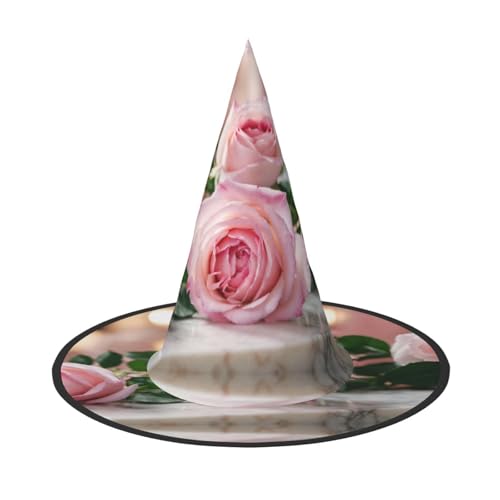 LJABCVNN Rosa Rose Print Halloween Hexenhut für Halloween Party Karneval ein Muss Kostüm Zubehör von LJABCVNN