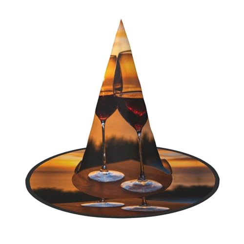 LJABCVNN Rotwein-Druck Halloween Hexenhut für Halloween-Party, Karneval, ein Muss für Kostümzubehör von LJABCVNN