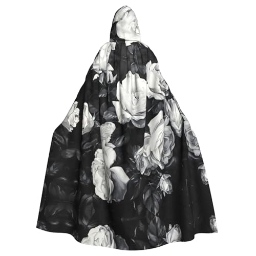 LJABCVNN Schwarz-weißer Rosen-Druck, Unisex, Erwachsene, Halloween, Kapuzenumhang für Cosplay, Partys, Bühne, Kostümbälle LJABCVNN Schwarz-weißer Rosen-Druck, Unisex, Erwachsene, Halloween, Kapuzenumhang für Cosplay, Partys, Bühne, Kostümbälle von LJABCVNN