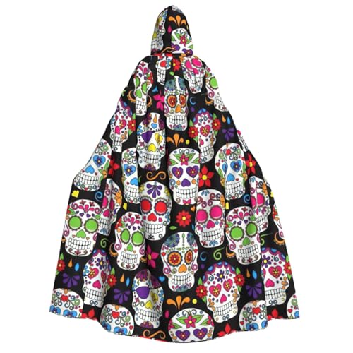 LJABCVNN Sugar Skulls Print Adult Halloween Hooded Cloak, Comfortable For Cosplay/Parties/Haunted Houses von LJABCVNN