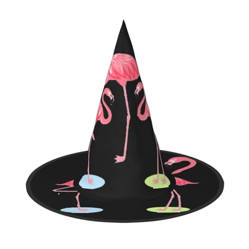 LJABCVNN Vier Flamingos Druck Halloween Hexenhut für Halloween Party Karneval ein Muss Kostüm Zubehör von LJABCVNN