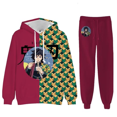 LJFIWY Tokitou Muichirou Merch Hoodie Kanroji Mitsuri Anime Cosplay Hoodie Casual Trainingsanzüge 2er Set Langarm Hoodie Jogginghose Pullover Sweatshirt Hose Herren Damen (Typ 5, XS) von LJFIWY