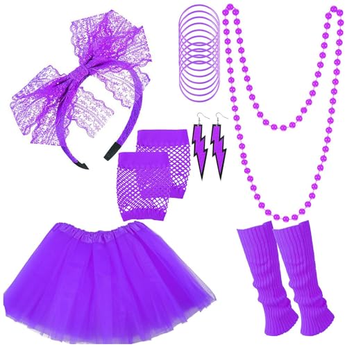 LJRPUPY 80er Jahre Kostüm Zubehör Set 80er Jahre Neon Party Cosplay Party Dress Up Tutu Rock Halloween Outfit für Frauen Mädchen von LJRPUPY