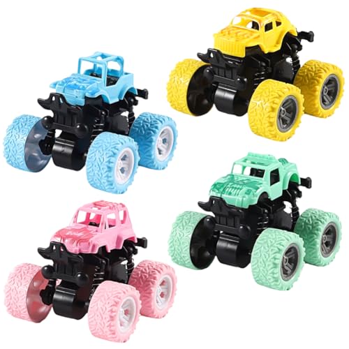 LJTXX Monster Trucks Spielzeug Truck für Kinder Trägheit Reibungsbetriebene Rennwagen Autos 360 Grad Rotierendes Geländewagen Spielzeugauto für 3+ Jahre Alte Kinder (gelb, blau, grün, rosa) von LJTXX