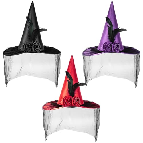 LJTXX Halloween Hexe Hut, 3PCS Hexen Zauberhut mit Schleier Spitz Zulaufender Hexenhut Party Hexenhüte Hexe Hut Kostüm set für Halloween Kostümpartys Karneval Maskerade Party Dekoration LJTXX Halloween Hexe Hut, 3PCS Hexen Zauberhut mit Schleier Spitz Zulaufender Hexenhut Party Hexenhüte Hexe Hut Kostüm set für Halloween Kostümpartys Karneval Maskerade Party Dekoration von LJTXX