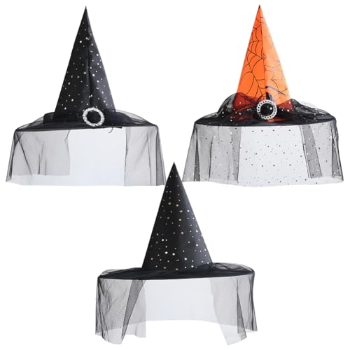 LJTXX Halloween Hexenhut, 3PCS Hexen Zauberhut mit Schleier Spitz zulaufender Hexe Hut Party Hexenhüte Hexenhut Eignet Sich für Halloween Kostümpartys Karneval Maskerade Party Dekoration LJTXX Halloween Hexenhut, 3PCS Hexen Zauberhut mit Schleier Spitz zulaufender Hexe Hut Party Hexenhüte Hexenhut Eignet Sich für Halloween Kostümpartys Karneval Maskerade Party Dekoration von LJTXX