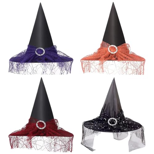 LJTXX Halloween Hexenhut, 4PCS Hexen Zauberhut mit Schleier Spitz zulaufender Hexe Hut Party Hexenhüte Hexenhut Eignet Sich für Halloween Kostümpartys Karneval Maskerade Party Dekoration LJTXX Halloween Hexenhut, 4PCS Hexen Zauberhut mit Schleier Spitz zulaufender Hexe Hut Party Hexenhüte Hexenhut Eignet Sich für Halloween Kostümpartys Karneval Maskerade Party Dekoration von LJTXX