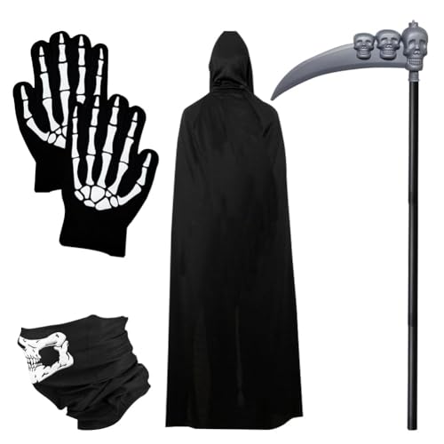 LJTXX Halloween Sensenmann Kostüm, 4 PCS Cosplay kostüm mit Umhang Schädelmaske Gloves und Props, Halloween Set Vampir Kostüm für Cosplay Costume Karneval Kostüm Kostü Tod Kostüm Halloween Cosplay LJTXX Halloween Sensenmann Kostüm, 4 PCS Cosplay kostüm mit Umhang Schädelmaske Gloves und Props, Halloween Set Vampir Kostüm für Cosplay Costume Karneval Kostüm Kostü Tod Kostüm Halloween Cosplay von LJTXX
