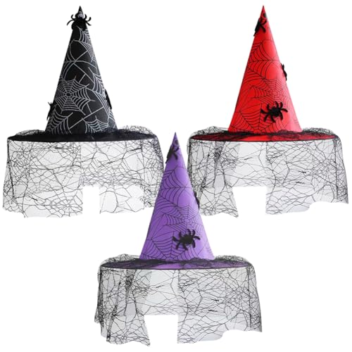 LJTXX Hexenhut Mit Schleier, 3PCS Spitz Zulaufender Hexenhut Set für Halloween Kostümpartys, Karneval, Maskerade Party Dekoration LJTXX Hexenhut Mit Schleier, 3PCS Spitz Zulaufender Hexenhut Set für Halloween Kostümpartys, Karneval, Maskerade Party Dekoration von LJTXX