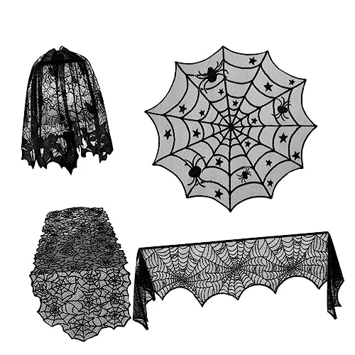 Halloween Tisch, Halloween Spinnennetz Spitze Kaminsims Schal Tischdecke Lampenschirm Set von LKAMCBZMF