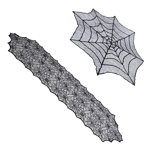 LKAMCBZMF Halloween Tisch, Halloween Tischdecke Set 2 Stück Schwarz Hitzebeständige Tischdecke Tischläufer LKAMCBZMF Halloween Tisch, Halloween Tischdecke Set 2 Stück Schwarz Hitzebeständige Tischdecke Tischläufer von LKAMCBZMF
