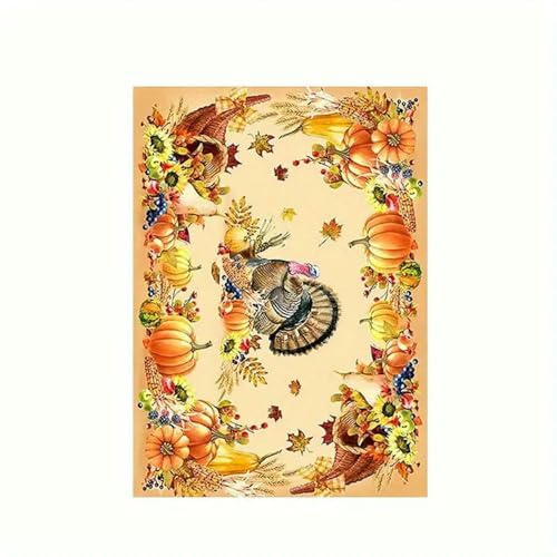 LKAMCBZMF Halloween Tisch, Tischdecke mit Herbst-Kürbis-Blumen, Ahornblatt, rechteckig, for Partys und Essen, mehrere Größen(140x240cm) von LKAMCBZMF
