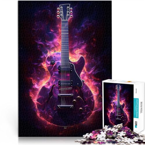 1000 Teenager-Teile-Puzzle Denksportaufgabe für Gibson E-Gitarre in Flammen Jedes Stück ist einzigartig – Anspruchsvolles Familienspiel52x38cm von LKASGCBY