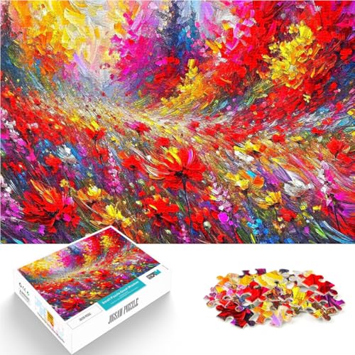 1000 Teenager-Teile-Puzzle Familienspaß Lebendiges Impasto Blumenfeldgemälde mit vollständig ineinander greifenden, zufällig geformten Teilen75x50cm von LKASGCBY