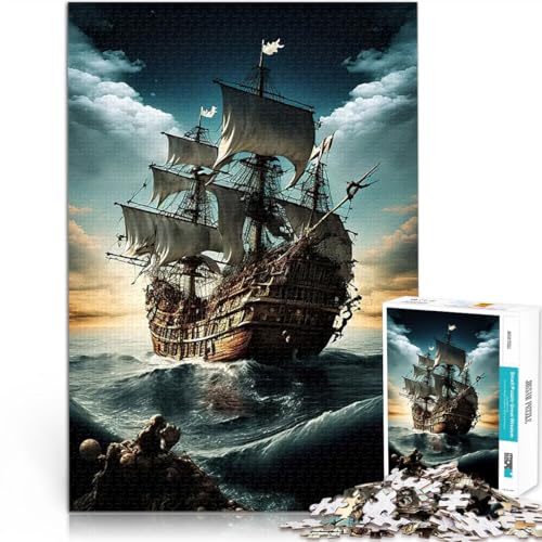 1000 Teenager-Teile-Puzzle Gehirnintelligenz-Herausforderung süchtig machendes Spielzeug Piratenschiff Wohnkunstdekor52x38cm von LKASGCBY