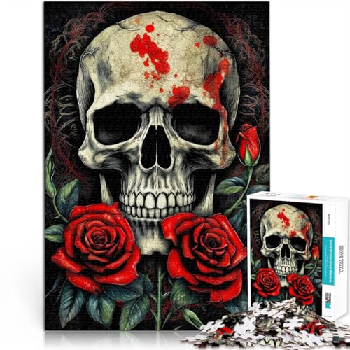 1000 Teenager-Teile-Puzzle Helfen Sie dem Gehirn, süchtig machende Spielzeuge zu trainieren, um Geduld zu entwickeln Totenkopf und Rosen Tolles Geschenk für Spiele52x38cm von LKASGCBY