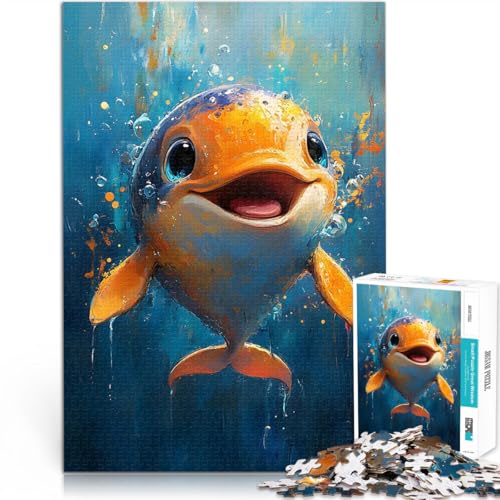 1000 Teenager-Teile-Puzzle Herausfordernd Schwierig Lächelndes Delfingemälde Lustige Aktivitäten für zu Hause, Geburtstagsgeschenk, Reisegeschenk,52x38cm von LKASGCBY