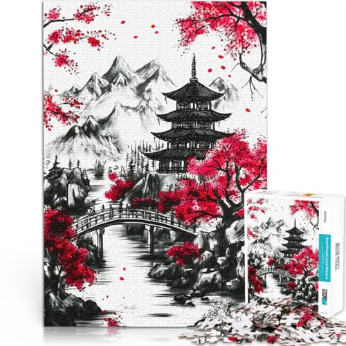1000-Teile-Puzzle für Erwachsene Anspruchsvolles Spiel und Familienspaß Japanische Pagodenlandschaft Heimdekoration38x26cm von LKASGCBY
