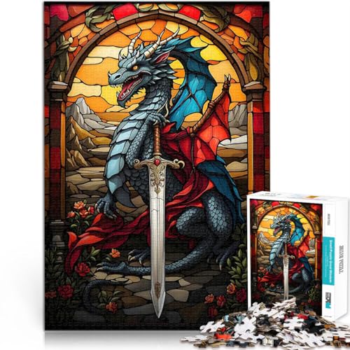 1000-Teile-Puzzle für Erwachsene Dekomprimierendes intellektuelles Lernspielzeug Drache im Glas mit passendem Poster und Quizblatt38x26cm von LKASGCBY