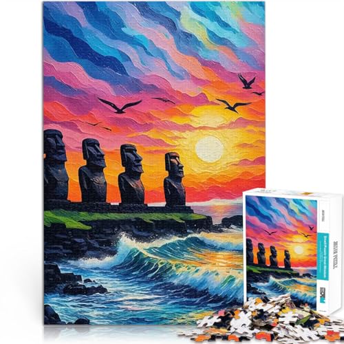 1000-Teile-Puzzle für Erwachsene Dekomprimierendes intellektuelles Lernspielzeug Moai-Sonnenuntergang Lustiges Geschenk38x26cm von LKASGCBY