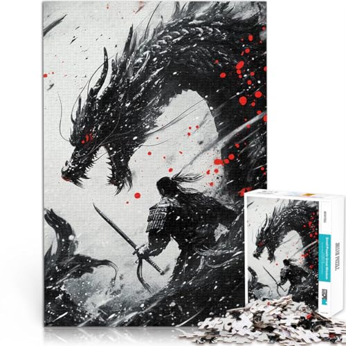 1000-Teile-Puzzle für Erwachsene Dekomprimierendes intellektuelles Lernspielzeug Samurai gegen Drache Kunstwerk Geschenk52x38cm von LKASGCBY