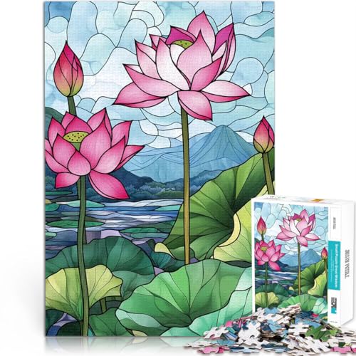 1000-Teile-Puzzle für Erwachsene Lernspiel-Herausforderungsspielzeug Lotusblumen in Buntglas Einzigartige Wohndekoration und Geschenke75x50cm von LKASGCBY