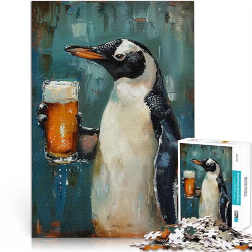 1000-Teile-Puzzle für Erwachsene Pädagogisches Spielzeug zum Stressabbau Biertrinkender Pinguin Einzigartige Wohndekoration und Geschenke52x38cm von LKASGCBY