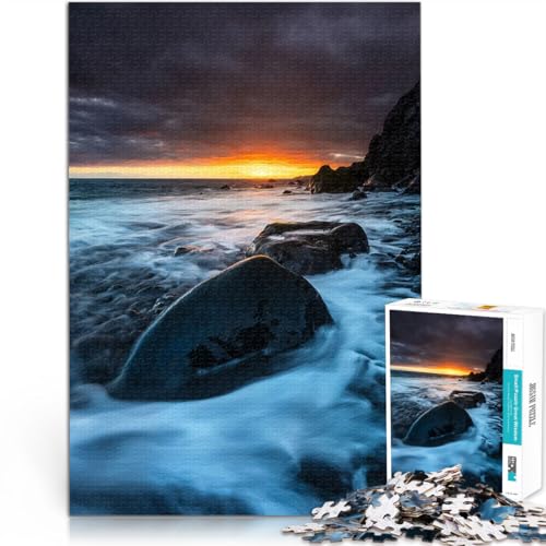 1000-Teile-Puzzle für Erwachsene Spiele Spielzeug Geschenk Epischer Sonnenuntergang am Meer Geburtstagsgeschenk, Geschenke38x26cm von LKASGCBY