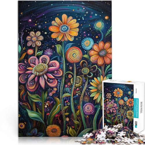 1000-Teile-Puzzle für Erwachsene Spielzeug Lernspiele Stressabbau Kosmischer Blumengarten mit passendem Poster und Quizblatt75x50cm von LKASGCBY
