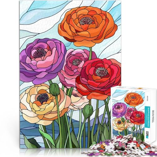1000-Teile-Puzzle für Erwachsene Staycation: Zeit totschlagen Buntglasblumen denn eignet ganze Familie38x26cm von LKASGCBY