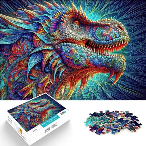 1000-Teile-Puzzle für Erwachsene für Lernspiel-Herausforderungsspielzeug Tyrannosaurus-Kopf-Fraktal Geburtstagsgeschenke38x26cm von LKASGCBY