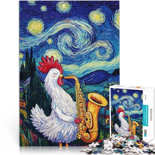 1000-Teile-Puzzle für Teenager Denksportaufgabe für Hahn spielt Saxophon denn eignet ganze Familie75x50cm von LKASGCBY