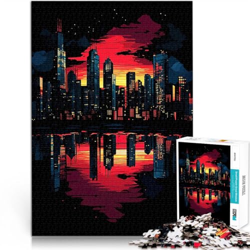 1000-Teile-Puzzle für Teenager Für Familienspaß Stadtbild Sonnenuntergang Reflexion Geburtstagsgeschenk, Geschenke38x26cm von LKASGCBY