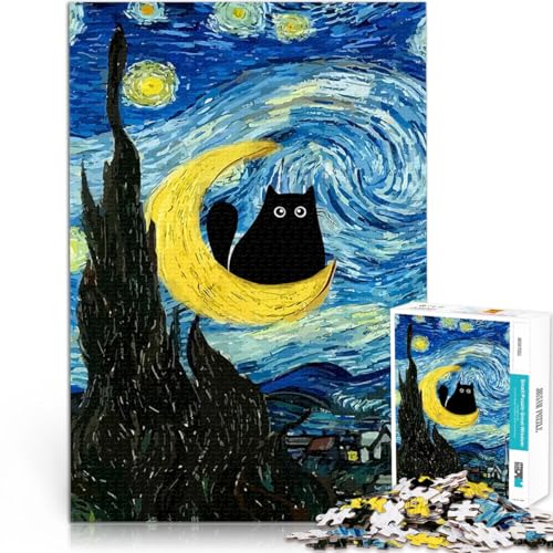 1000-Teile-Puzzle für Teenager Helfen Sie dem Gehirn, süchtig machende Spielzeuge zu trainieren, um Geduld zu entwickeln Schwarze Katze Geburtstagsgeschenk75x50cm von LKASGCBY