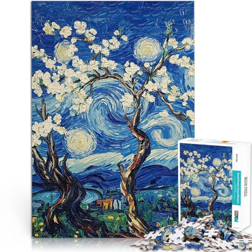 1000-Teile-Puzzle für Teenager Herausfordernd Schwierig Sternennacht Mandelblüten Verbessern Sie das Gedächtnis75x50cm von LKASGCBY